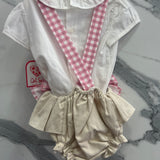 Salopette Con Camicia Beige In Cotone Neonata DEL SUR 1831