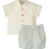 Completo 2 pezzi In Lino Celeste Neonato CALAMARO 11151