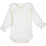 Langarm-Body aus warmer Baumwolle mit Rüschenkragen Plumetis Baby Girl CALAMARO 19075