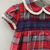 Warmes, gesmoktes, blau kariertes Kleid aus Baumwolle für Babymädchen A&J 554