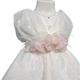Abito Smanicato Elegante Battesimale In Pizzo Neonata ISABEL B16