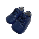 Leather Cradle Shoes With White Blue And Beige Newborn Laces INDEX 1678