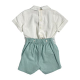 Completo Corto Elegante In Lino E Pizzo Con Bermuda Neonato PONTO POR PONTO 6135