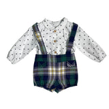 Completo Con Salopette Scozzese E Camicia Neonato DEL SUR 1033