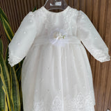 Long Sleeve Baptismal Dress for Baby Girl PONTO POR PONTO 5907
