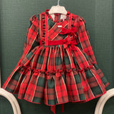 Elegantes, ausgestelltes Langarm-Schottenkleid für Baby-Mädchen LA AMAPOLA 0040