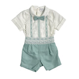 Completo Corto Elegante In Lino E Pizzo Con Bermuda Neonato PONTO POR PONTO 6135