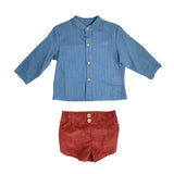 DEL SUR 1875 Baby-Jungenanzug mit Samt-Bermudashorts und Hemd