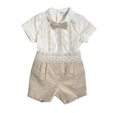 Completo Corto Elegante In Lino E Pizzo Con Bermuda Neonato PONTO POR PONTO 6135