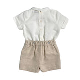 Completo Corto Elegante In Lino E Tulle Ricamato Con Bermuda Neonato PONTO POR PONTO 6123