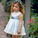 Abito Elegante Smanicato In Tulle Ricamato E Pizzo Celeste Bambina MIMOSA ARTEMISA