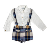 YOEDU 1853 Kinderanzug mit kariertem Overall und Hemd