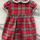 Warmes, gesmoktes, blau kariertes Kleid aus Baumwolle für Babymädchen A&J 554