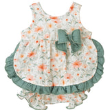 Abito Smanicato con Culotte Fiori Neonata Verde CALAMARO 22078