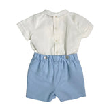 Completo Corto Elegante In Lino E Tulle Ricamato Con Bermuda Neonato PONTO POR PONTO 6123