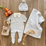 Set Corredino In Lana Neonato Celeste DRKID