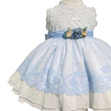 Abito Elegante Smanicato In Tulle Ricamato E Pizzo Celeste Bambina MIMOSA ARTEMISA