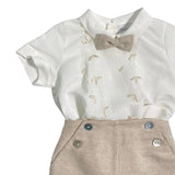 Completo Corto Elegante In Lino E Tulle Ricamato Con Bermuda Neonato PONTO POR PONTO 6123