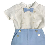 Completo Corto Elegante In Lino E Tulle Ricamato Con Bermuda Neonato PONTO POR PONTO 6123