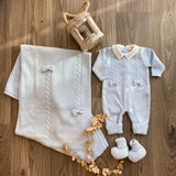 Set Corredino Trecce In Lana Celeste Neonato BIMBALO'