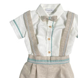 Completo Corto Elegante In Lino Con Bretrelle E Bermuda Bambino PONTO POR PONTO 6136