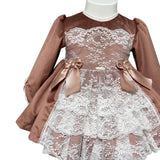 Langärmliges Samtkleid mit blauem Culotte für Baby-Mädchen MIMOSA NARCISO