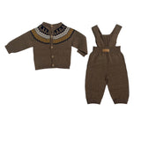 Set aus Latzhose und Pullover aus brauner Wolle für Neugeborene WEDOBLE I2308310A