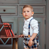 YOEDU 1853 Kinderanzug mit kariertem Overall und Hemd