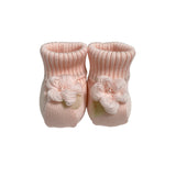 Calzini Scarpetta In Lana 100% Con Fiori In Lana Neonata BIMBALO' 6737