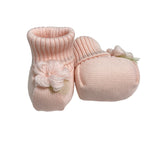 Calzini Scarpetta In Lana 100% Con Fiori In Lana Neonata BIMBALO' 6737