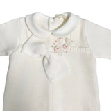 Tutina Intera In Lana 100% Ricamata Con Fiocco Panna Neonata BIMBALO' 6755