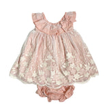 Abito Smanicato Con Culotte In Tulle Rosa Neonata Valentina Bebes KTM3