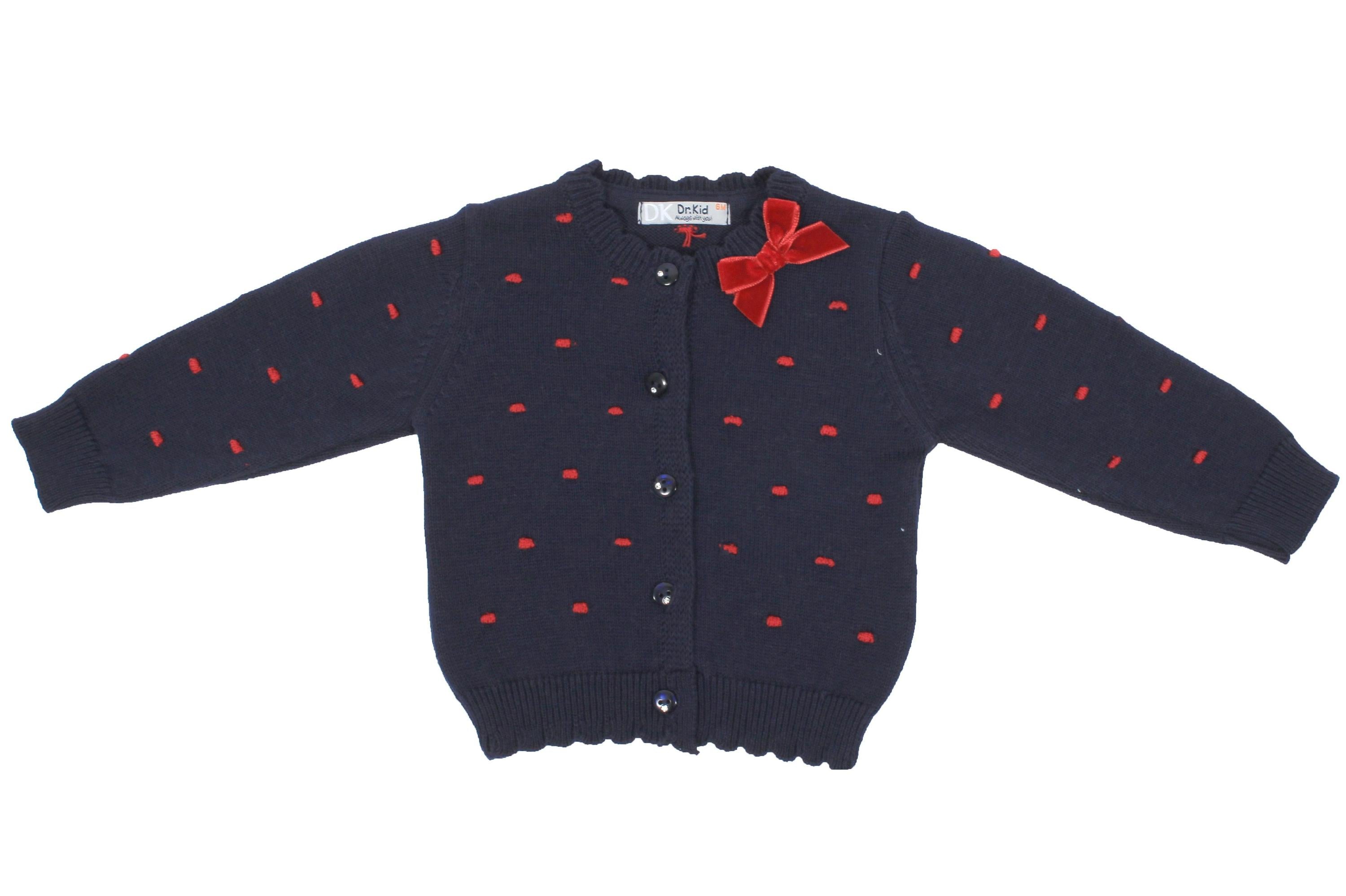 Cardigan Misto Lana Blu con Pois Rossi Neonata Dr. Kids 303 - DR.KID - LuxuryKids