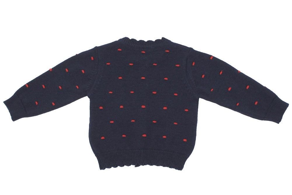 Cardigan Misto Lana Blu con Pois Rossi Neonata Dr. Kids 303 - DR.KID - LuxuryKids