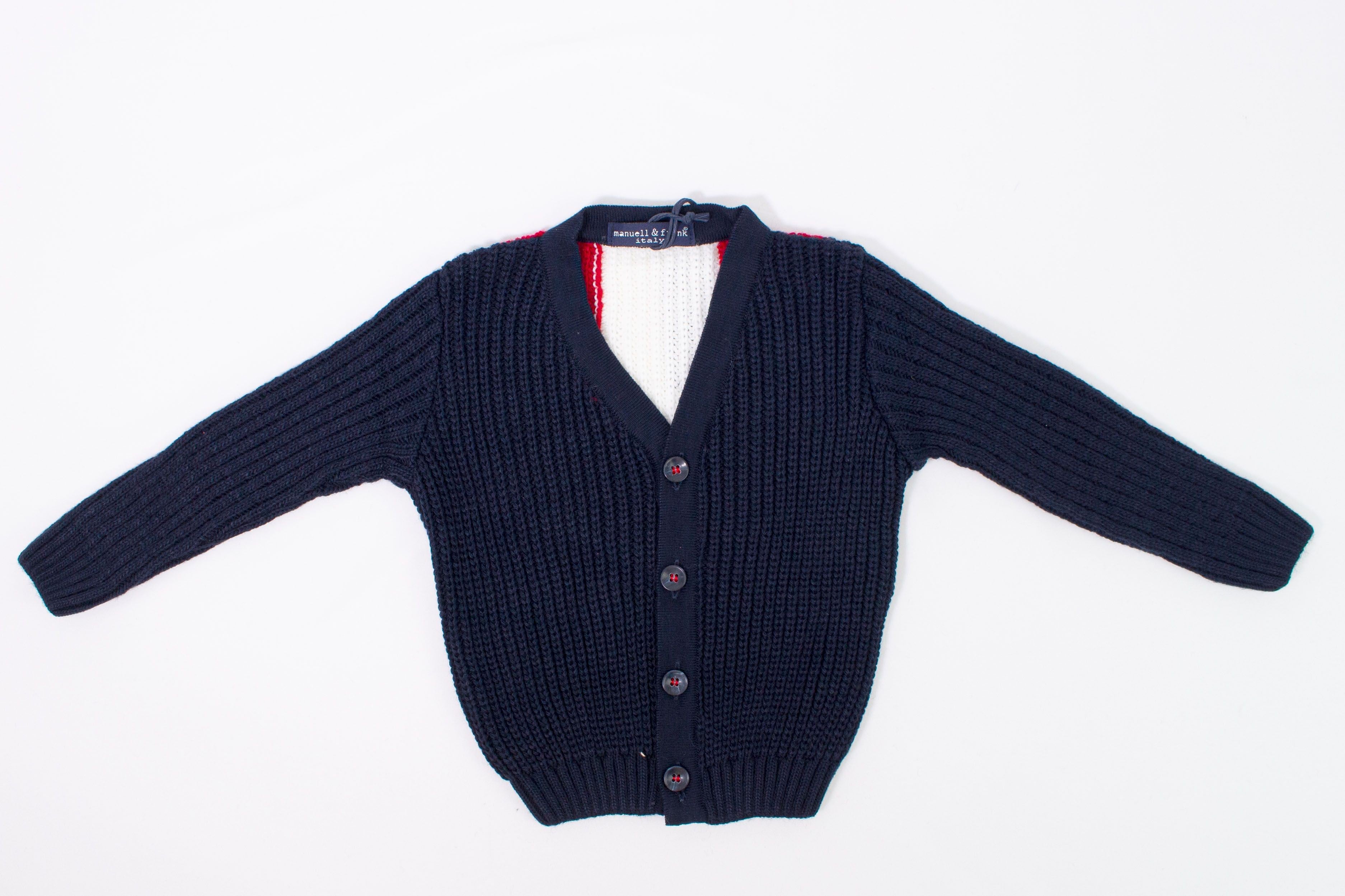 Cardigan Misto Lana Blu e Nero Bambino Manuell&Frank MF4156B - MANUELL&FRANK - LuxuryKids