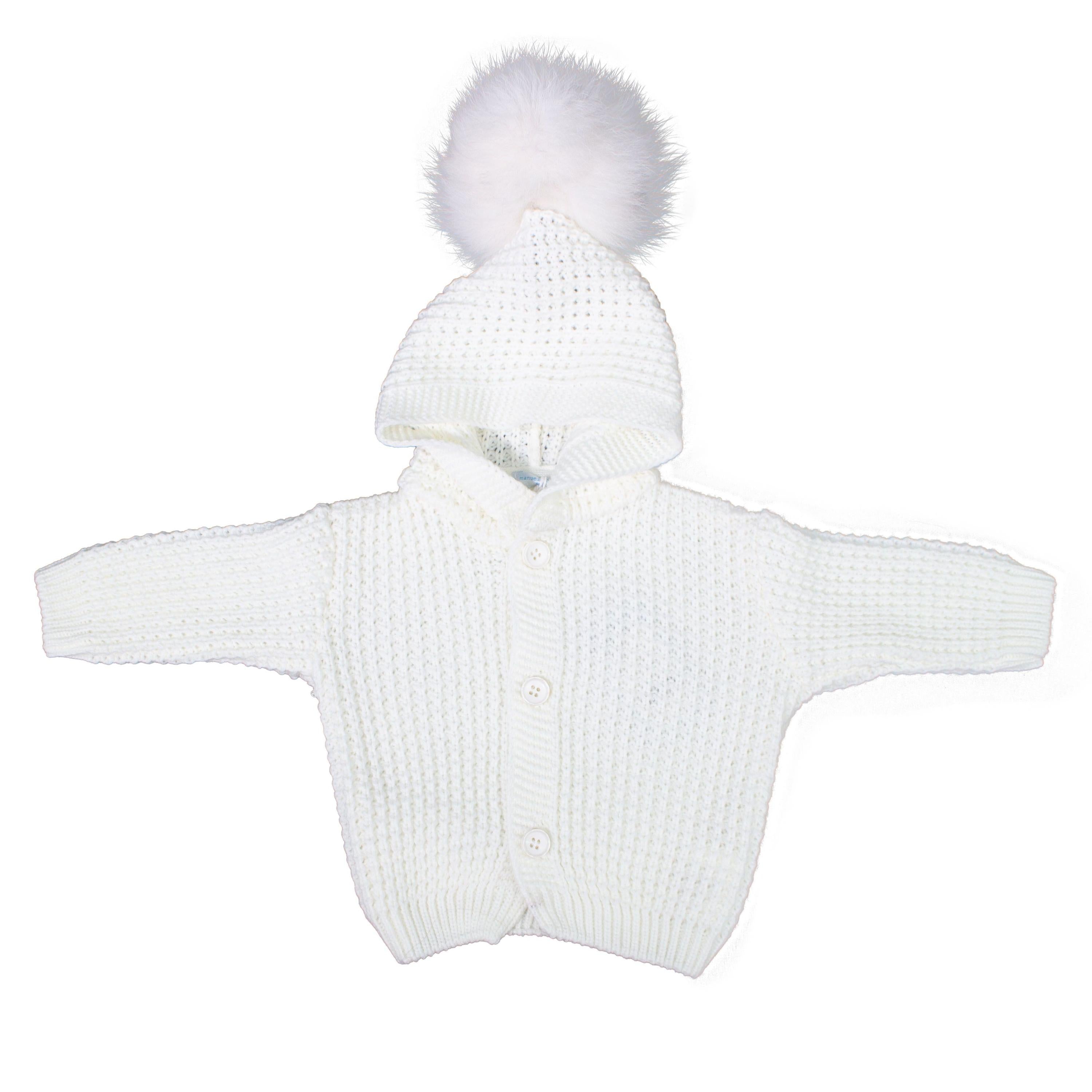 Cardigan Misto Lana Cappuccio Pompon Neonato Manuel&Frank MF4165I - MANUELL&FRANK - LuxuryKids