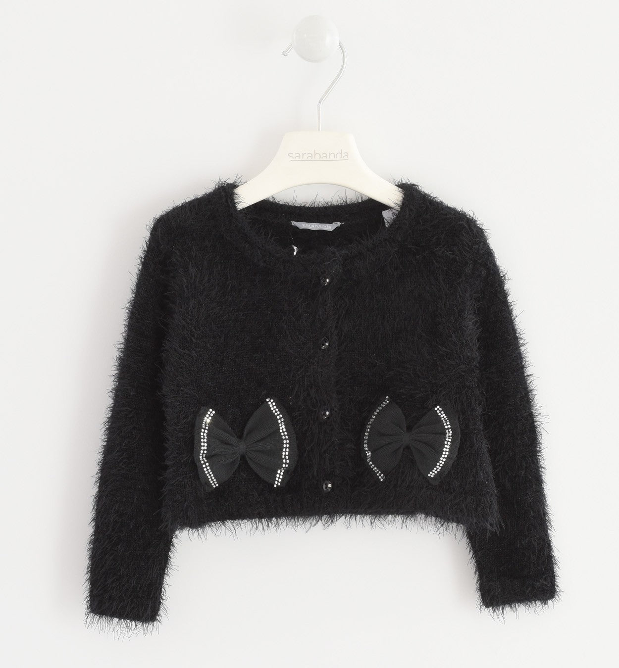 Cardigan Morbido In Misto Lana Con Fiocchi Nero Bambina Sarabanda K251N - SARABANDA - LuxuryKids