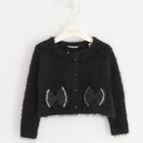 Cardigan Morbido In Misto Lana Con Fiocchi Nero Bambina Sarabanda K251N - SARABANDA - LuxuryKids