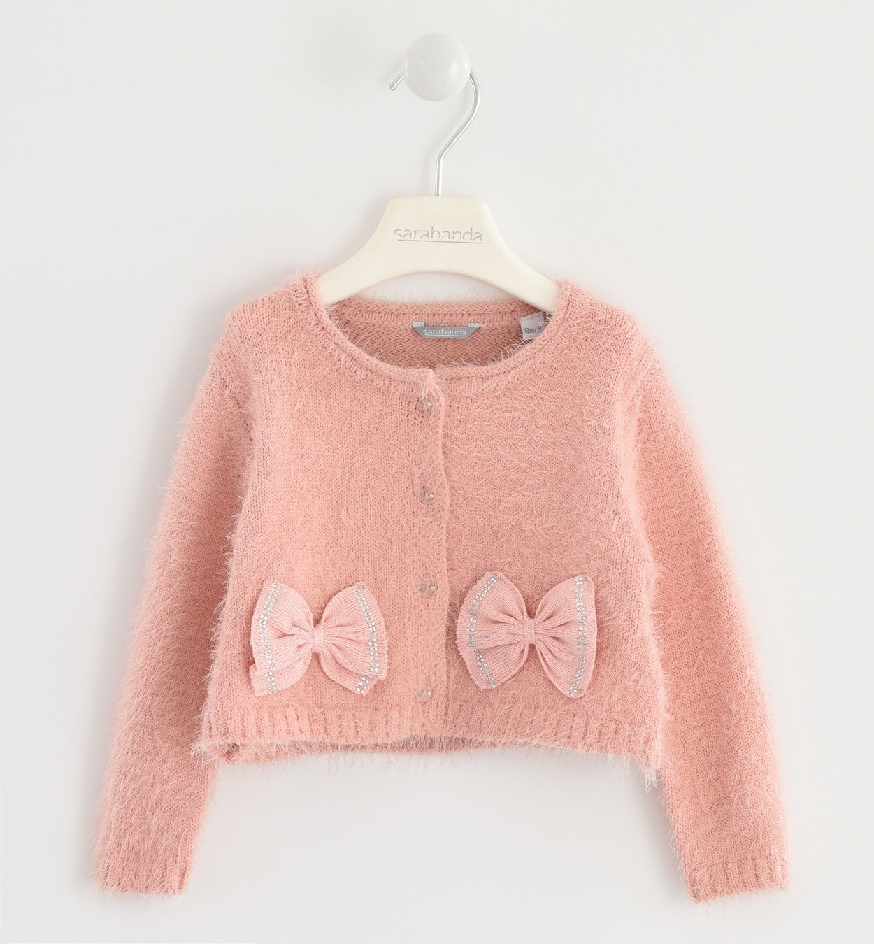 Cardigan Morbido In Misto Lana Con Fiocchi Rosa Bambina Sarabanda K251 - SARABANDA - LuxuryKids