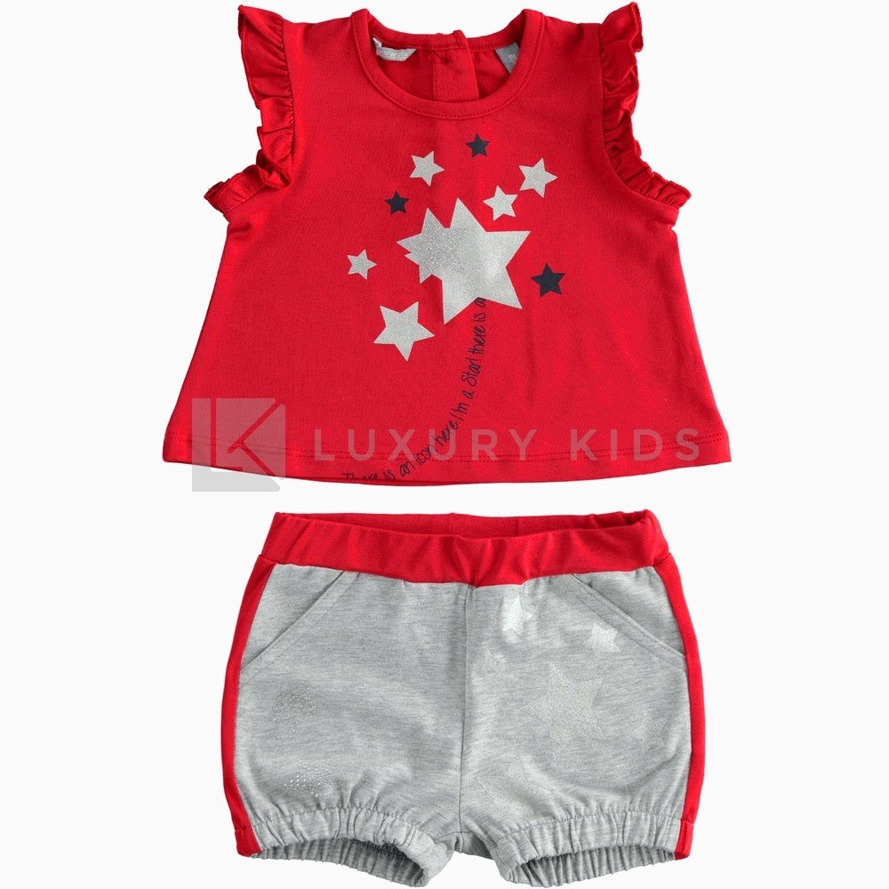 Completini Pratici Corti In Cotone con Stelle Per Bambina Sarabanda J754 - SARABANDA - LuxuryKids