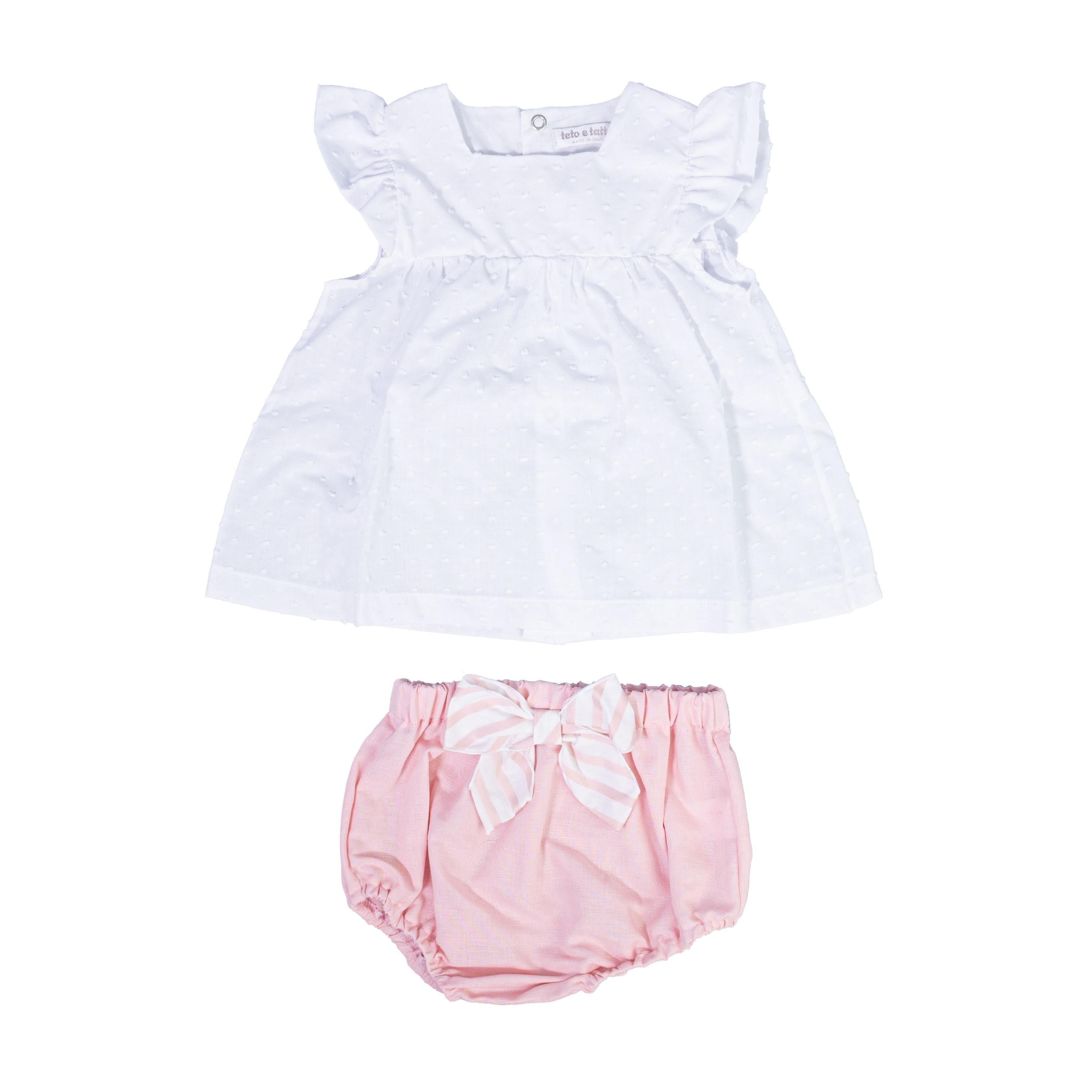 Completo Con Culotte in Misto Lino Rosa Antico Neonata TETO E TATTA CC4551 - TETO E TATTA - LuxuryKids