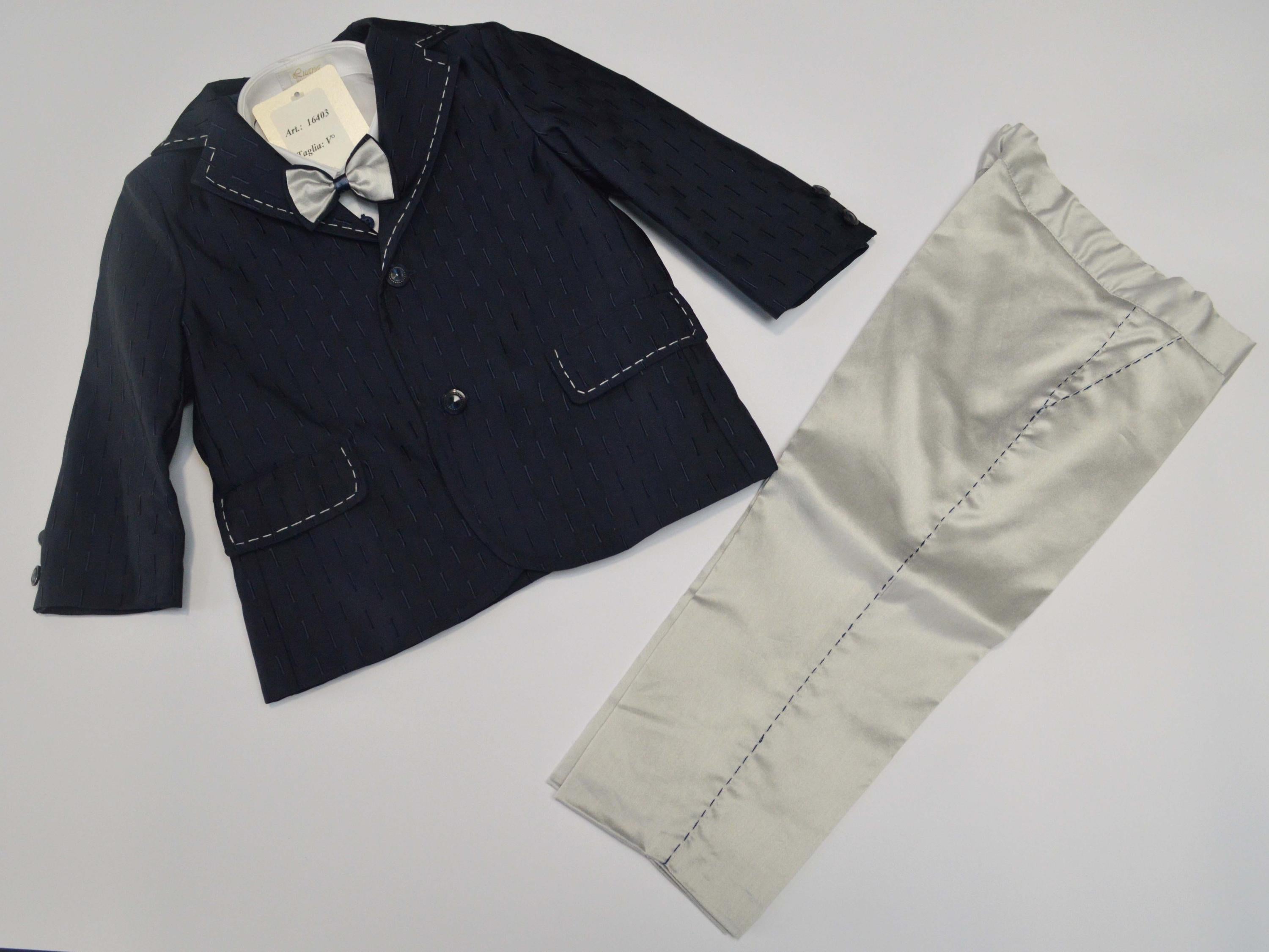 Completo con Giacca Elegante In Seta Blu e Grigio  Neonato Creazioni Luana 16403 - CREAZIONI LUANA - LuxuryKids