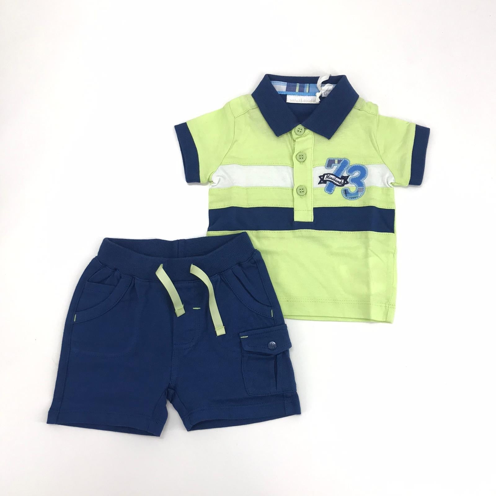 Completo con Polo e Bermuda Blu-Verde Neonato Minibanda M670 - MINIBANDA - LuxuryKids