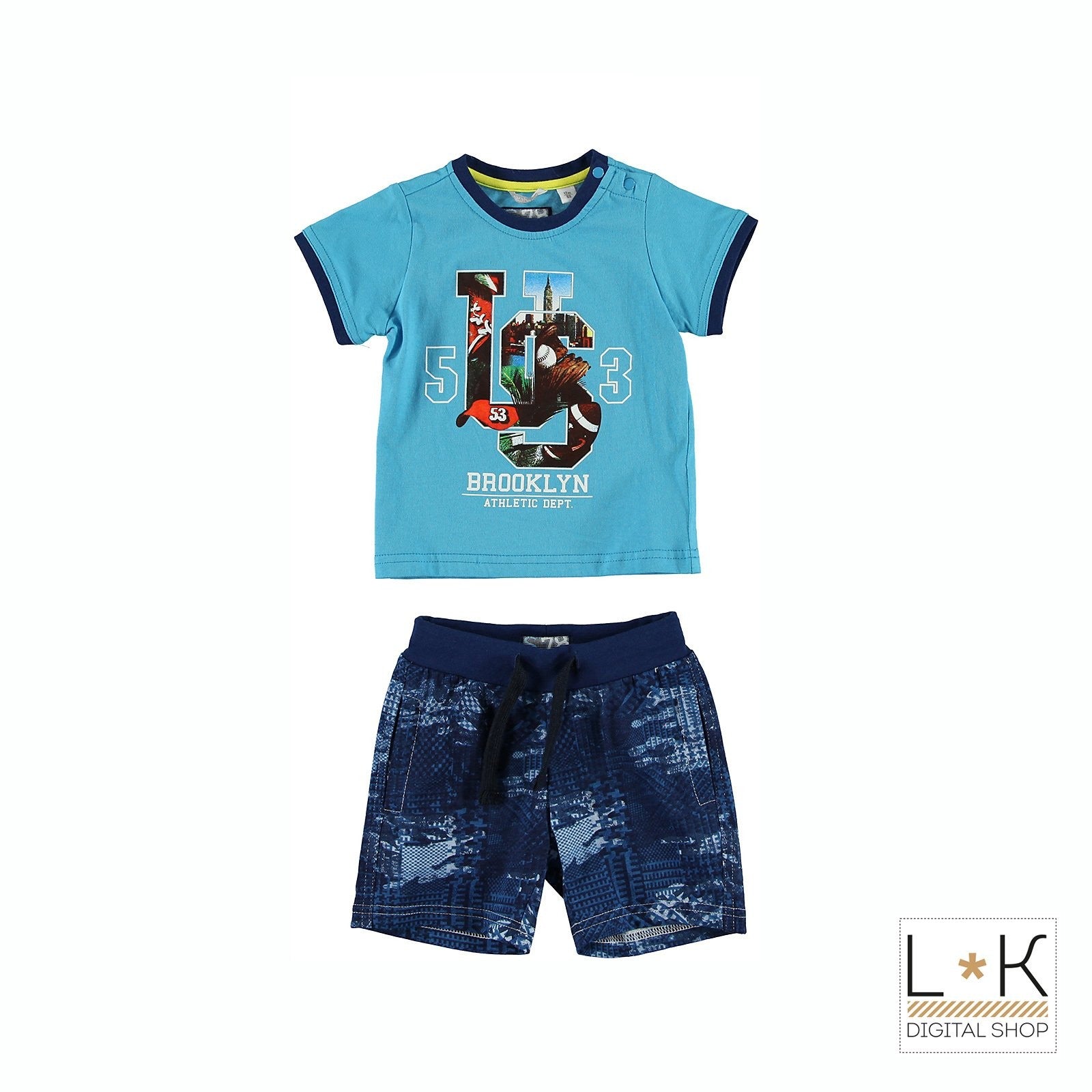 Completo con T-Shirt e Pinocchietto Celeste-Blu Neonato Sarabanda Q878 - SARABANDA - LuxuryKids