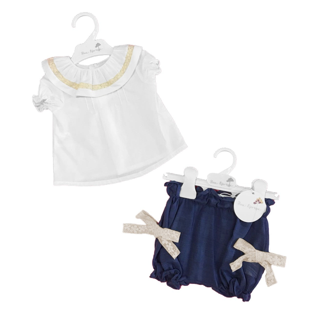 Completo elegante In cotone Panna Blu Neonata Fina Ejerique P18A2645 - Fina Ejerique - LuxuryKids