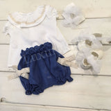 Completo elegante In cotone Panna Blu Neonata Fina Ejerique P18A2645 - Fina Ejerique - LuxuryKids