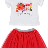 Completo Neonata In Cotone Con Gonna Rossa In Tulle e Shirt Bianca SARABANDA W256 - SARABANDA - LuxuryKids