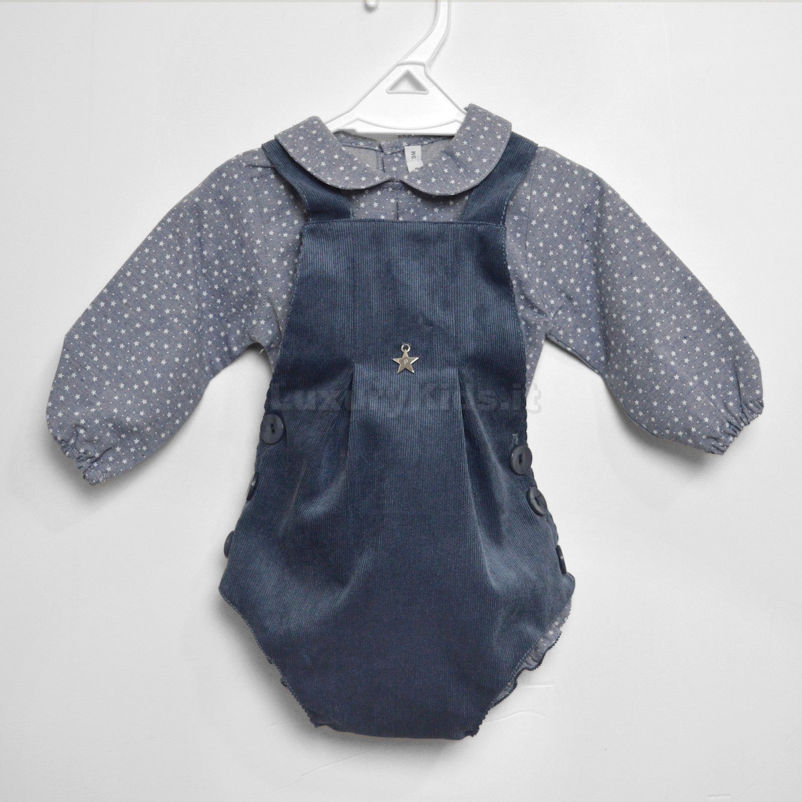 Completo Salopette e Camicia con Fantasia di Stelline Blu Per Neonato Paloma de la O LI8PT2 - PALOMA DE LA O - LuxuryKids