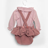 Completo Salopette e Camicia con Fantasia di Stelline Rosa Antico Per Neonata Paloma de la O LI8PT1R - PALOMA DE LA O - LuxuryKids