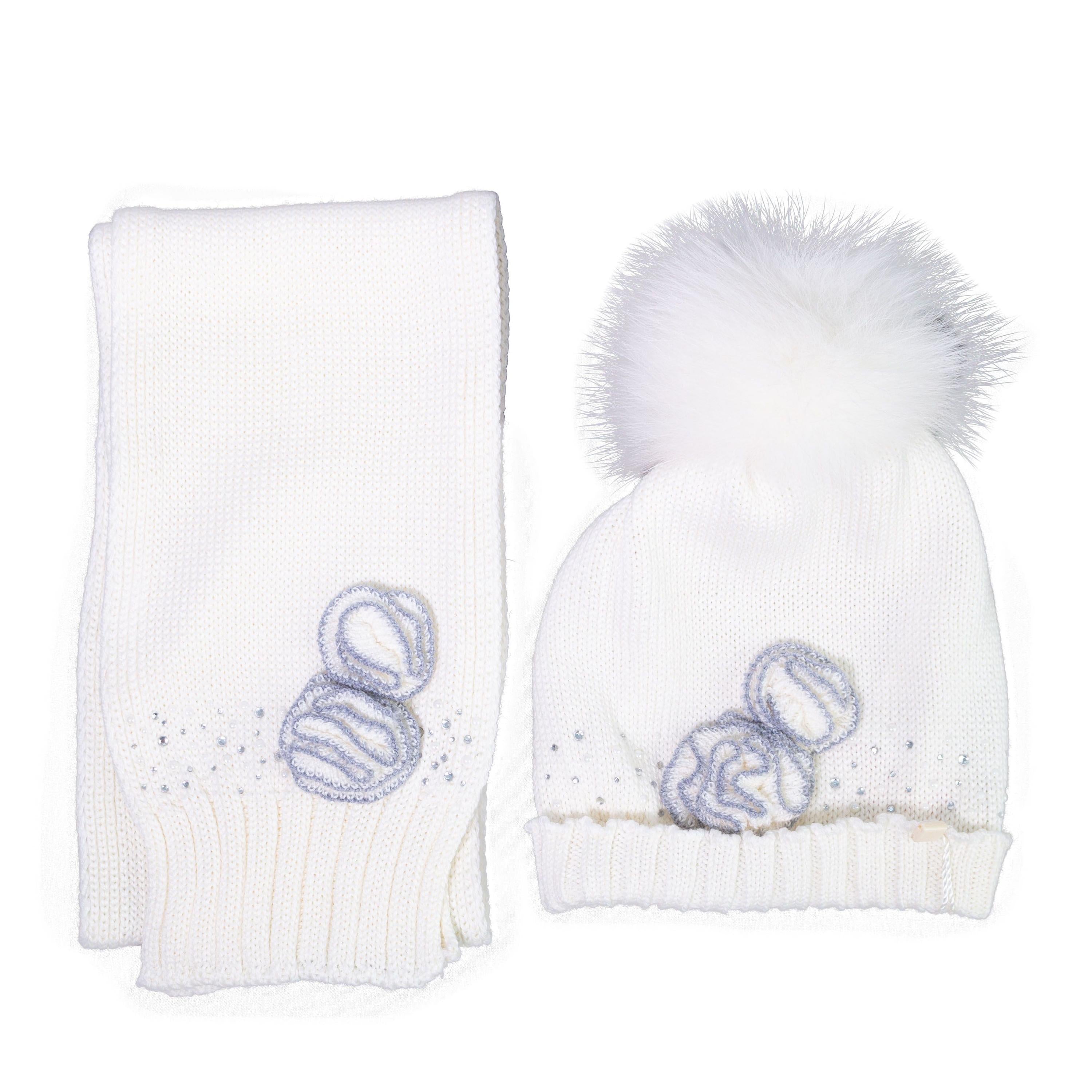 Completo Sciarpa E Cappello In Misto Lana Con Pon Pon Originale Panna Neonata Made In Italy BUFI 9866SC-00 - BUFI - LuxuryKids
